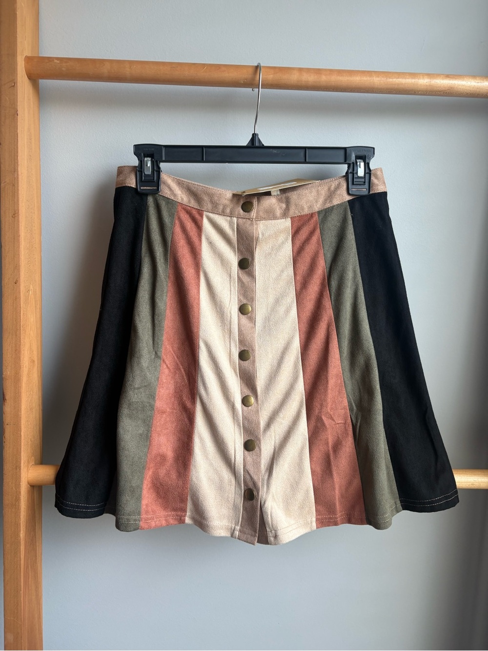 Striped Panel Button-Front A-Line Skirt - Multicolor